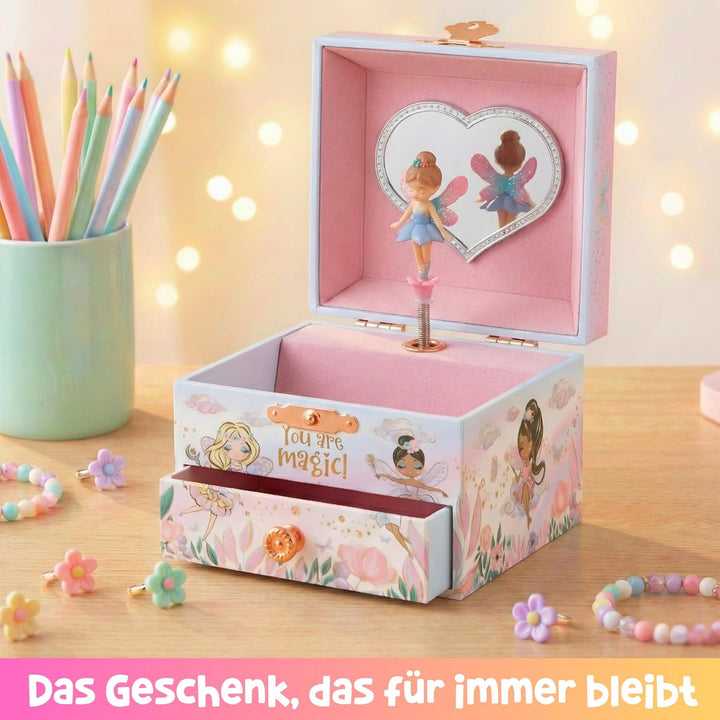 Musikalische Feen-Schmuckkiste für Mädchen – Kinderspieluhr, drehende Prinzessin und Spiegel, Prinze