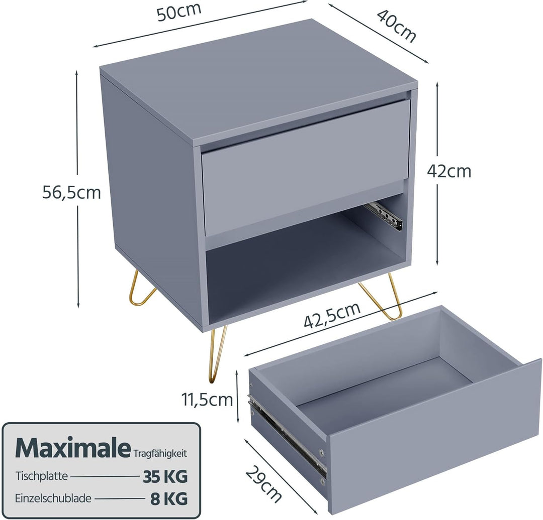 Yaheetech Nachttisch Nachtschrank mit 2 Schubladen und Metallbeinen Boxspringbett Nachtkommode Schub