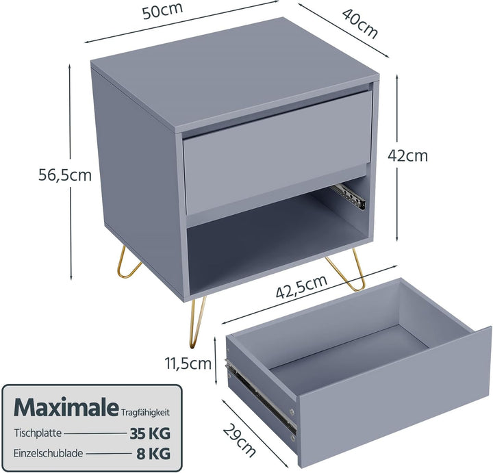 Yaheetech Nachttisch Nachtschrank mit 2 Schubladen und Metallbeinen Boxspringbett Nachtkommode Schub