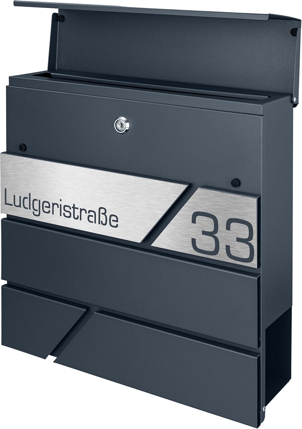 Briefkasten mit Zeitungsfach in Anthrazit, Edelstahlbriefkasten, Wandbriefkasten Briefkasten mit Sch