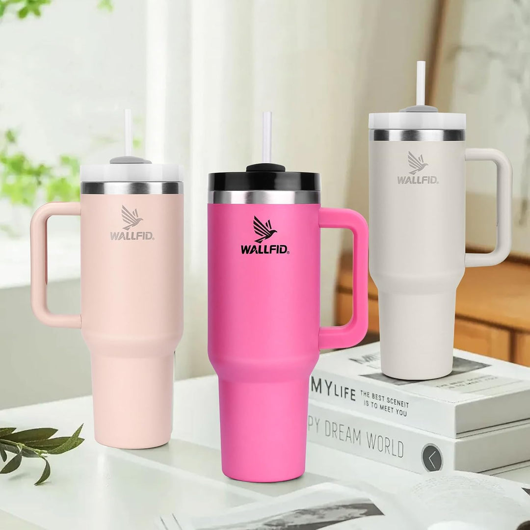 WALLFID 40oz Thermobecher aus Edelstahl, Vakuum-Isoliert mit Deckel, 3 Strohhalmen und 1 Strohhalm B