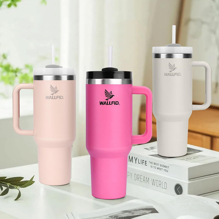 WALLFID 40oz Thermobecher aus Edelstahl, Vakuum-Isoliert mit Deckel, 3 Strohhalmen und 1 Strohhalm B