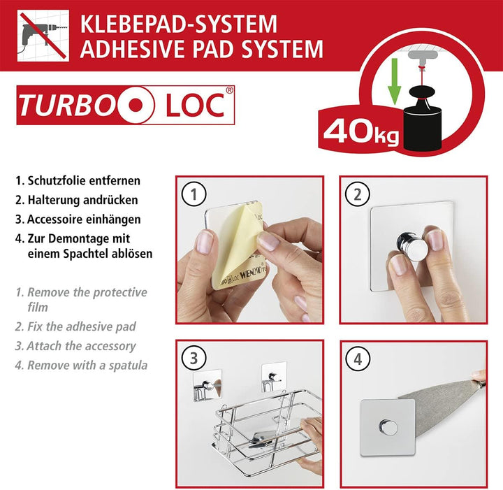 WENKO Turbo-Loc® WC-Garnitur Quadro - WC-Bürstenhalter, Befestigen ohne bohren, Kunststoff (ABS), 9.