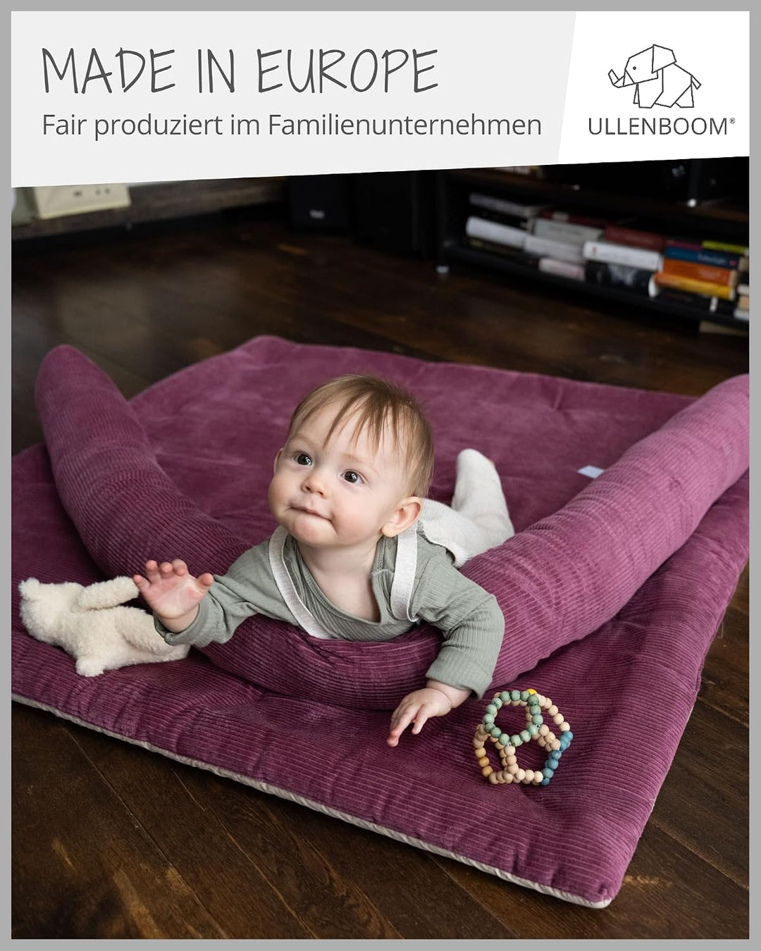 ULLENBOOM Krabbeldecke für Baby 100x100 cm - Dick und weich gepolstert Cord Berry 100 x 100 cm, Cord