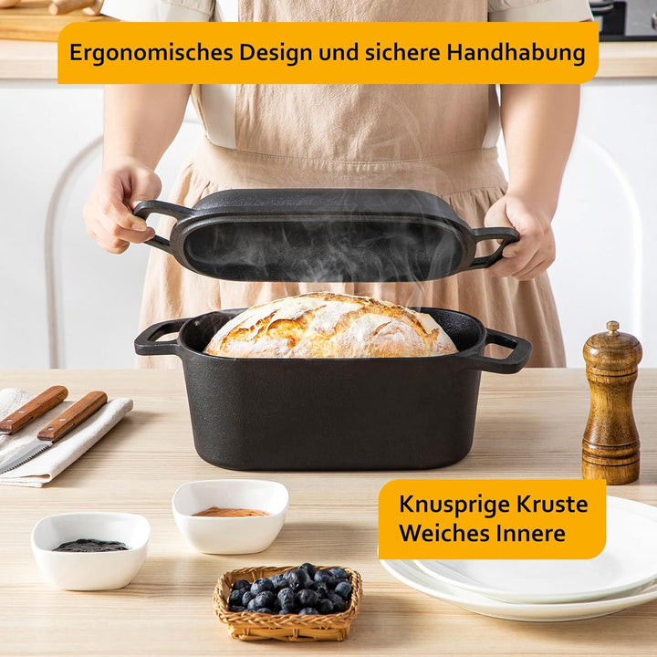 Velaze Quadrat Gusseisen Bräter mit Deckel Backofengeeignet – 28cm Schmortopf mit Deckel, Gusseisen-