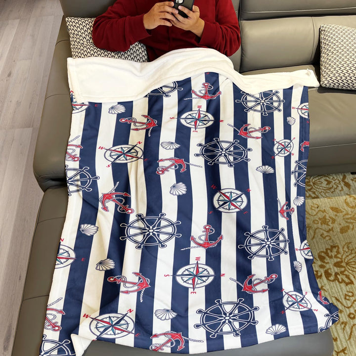 Kuscheldecke mit Maritime Streifen, Super weiches Fleece, Überwurfdecke für Bettwäsche Couch Sofa, S