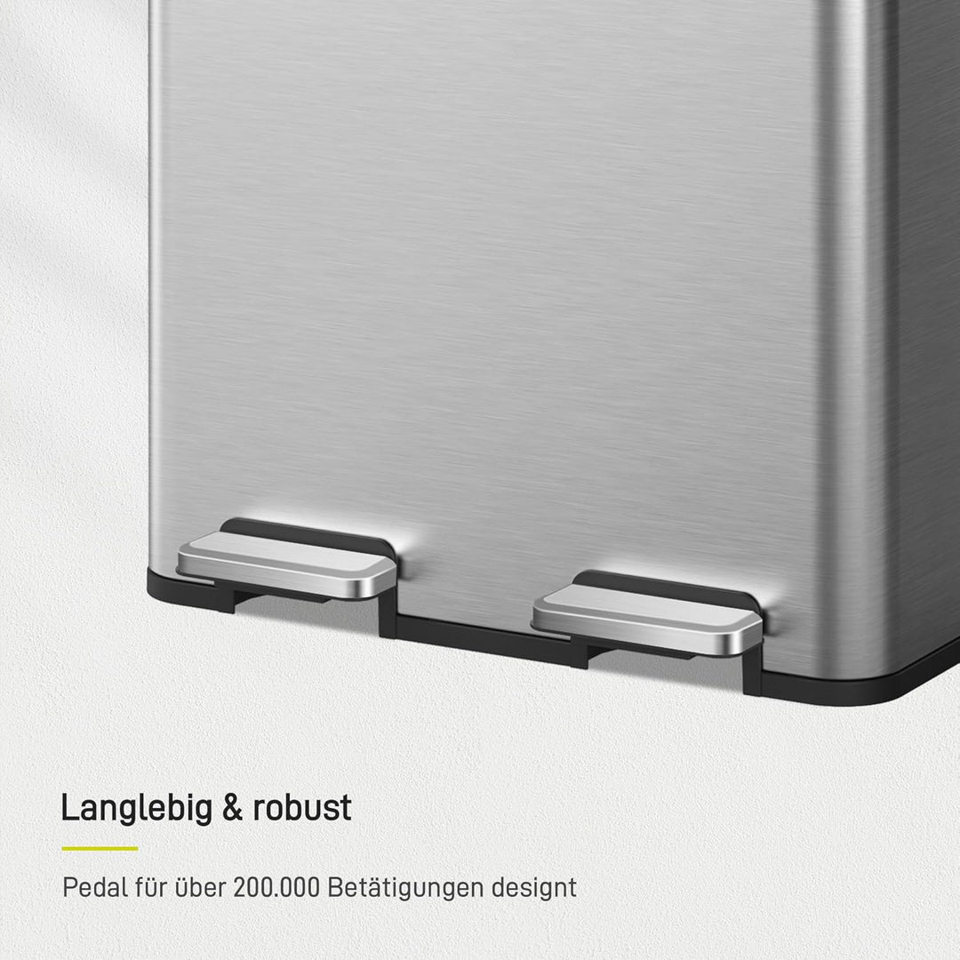 EKO Edison Mülleimer 2 Fächer, 2 x 30 l, Tretmülleimer Küche mit doppeltem Inneneimer, inkl. 20 Müll