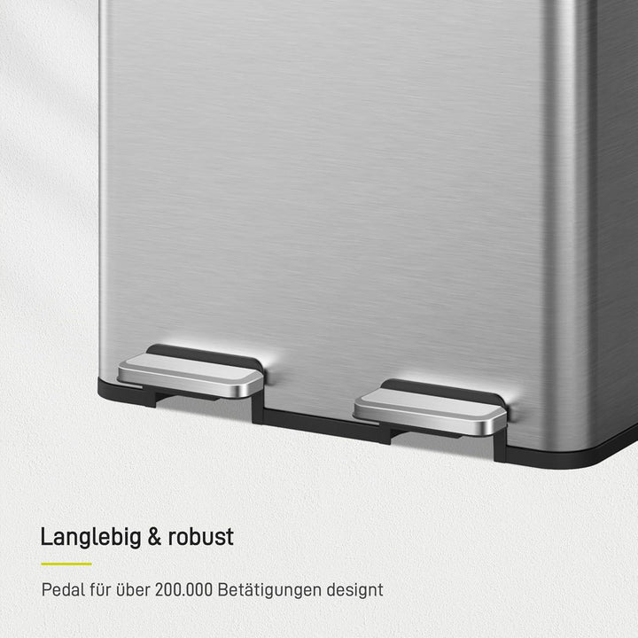 EKO Edison Mülleimer 2 Fächer, 2 x 30 l, Tretmülleimer Küche mit doppeltem Inneneimer, inkl. 20 Müll