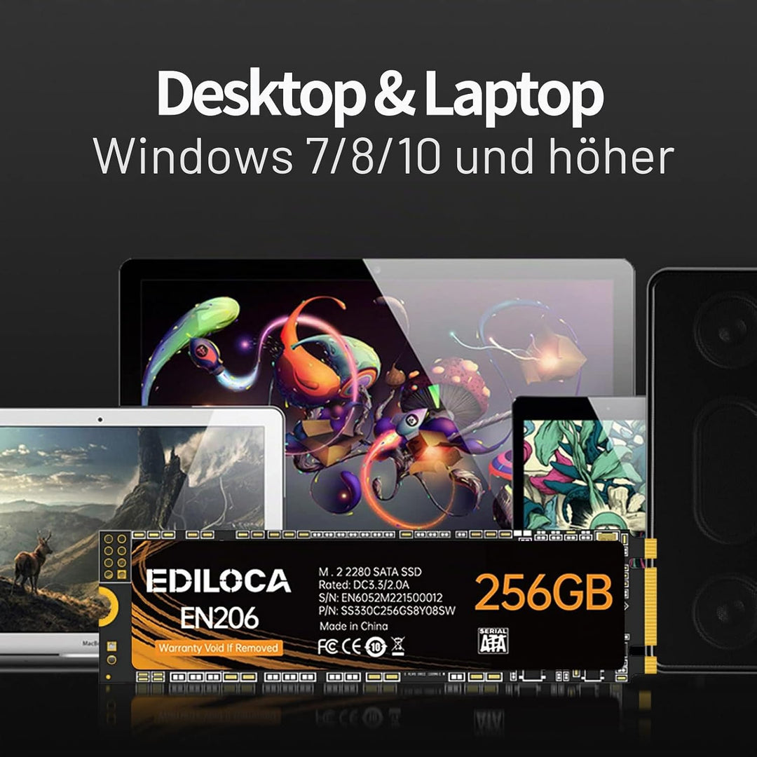 Ediloca EN206 256GB 3D NAND TLC M.2 SSD, M.2 2280 SATA III 6Gb/s SSD Interne Festplatte, Lese-/Schre
