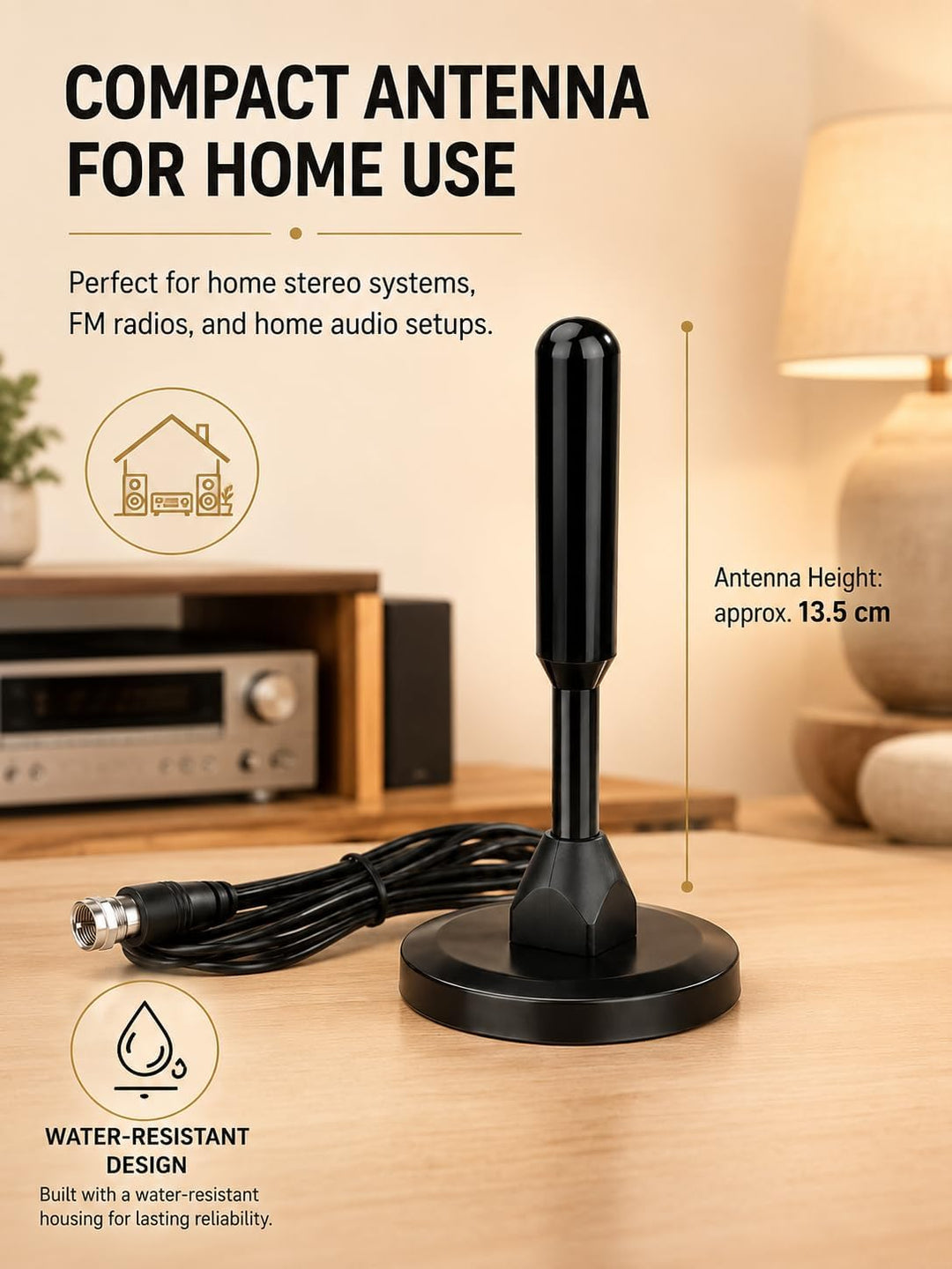 Superbat FM UKW Radio Antenne mit Magnetfuss & 3m Verlängerungskabel | F-Stecker + 3 Adapter | Kompa