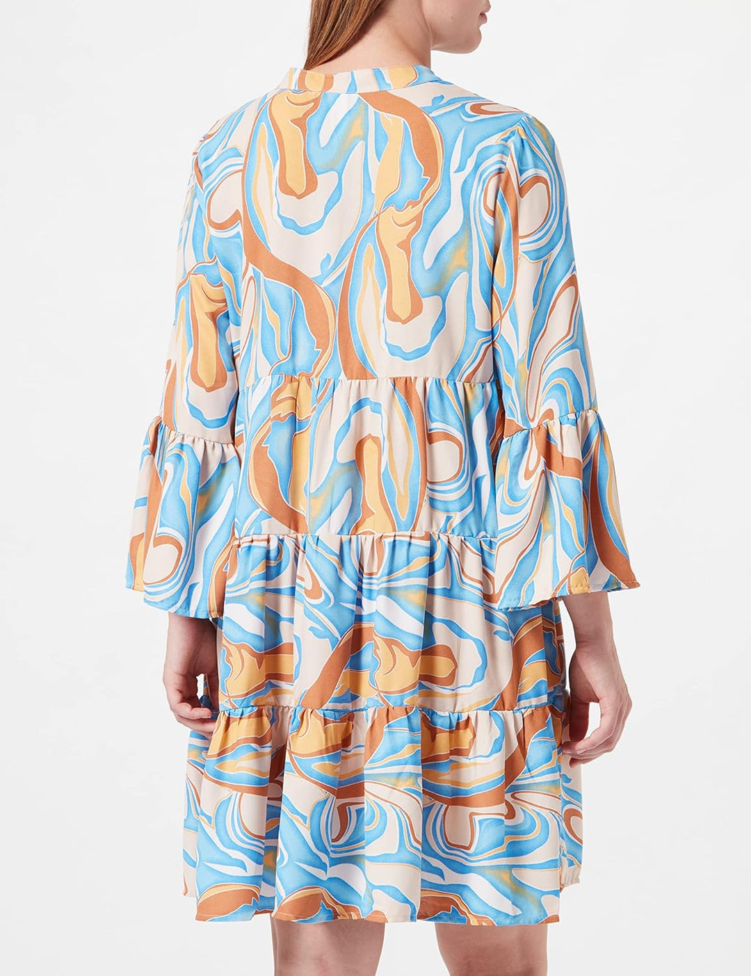 ONLY Women's ONLELLA Athena 3/4 V-Neck Dress WVN Kleid, Cloud Dancer/Aop:multi Color Art, L