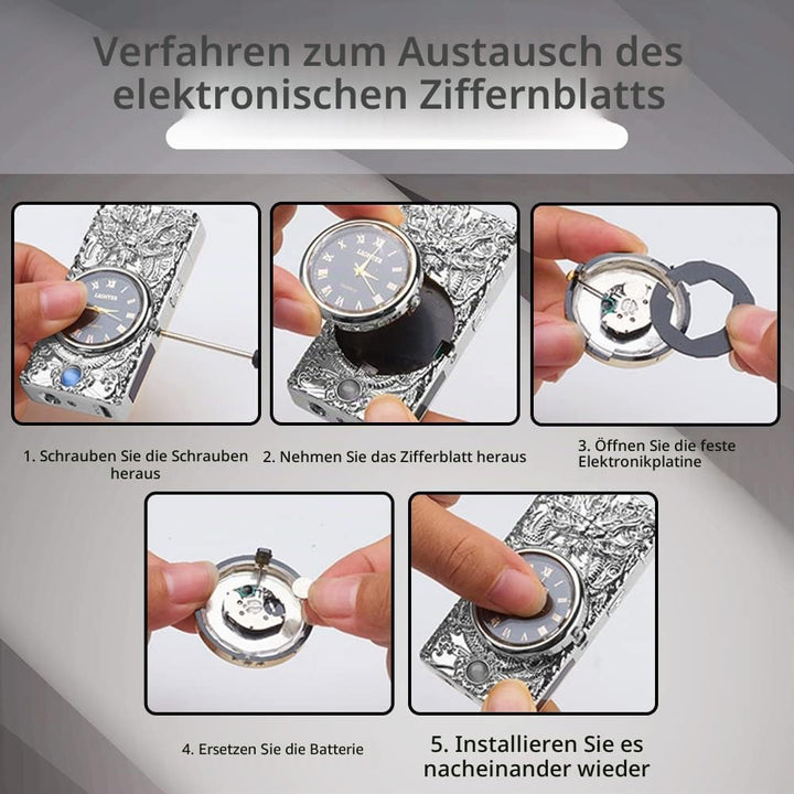 RSBYE Feuerzeug Elektrisch, Lichtbogen Feuerzeug mit Uhr, Plasma Feuerzeug, USB Feuerzeuge Wiederauf