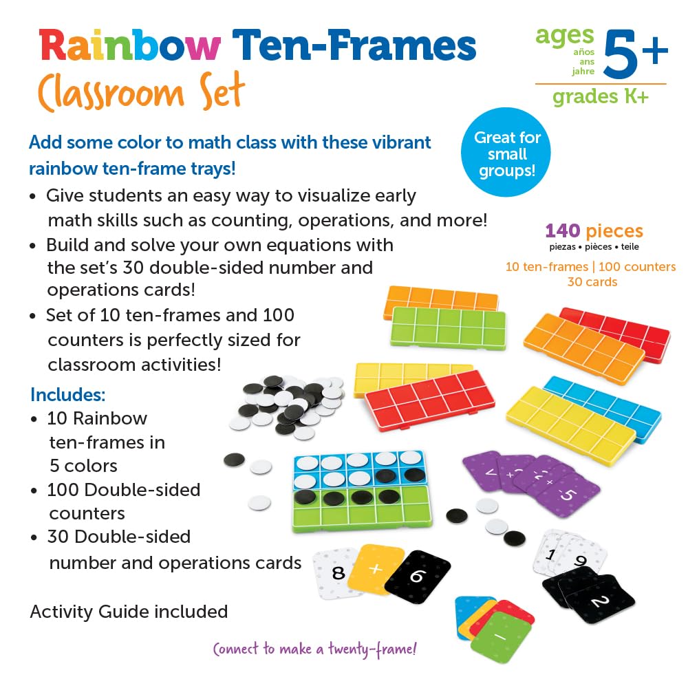 Learning Resources LER6641 Regenbogen Set, ab 5 Jahren, 10 verbindbare Zehner-Rahmen und Zähler, Mat