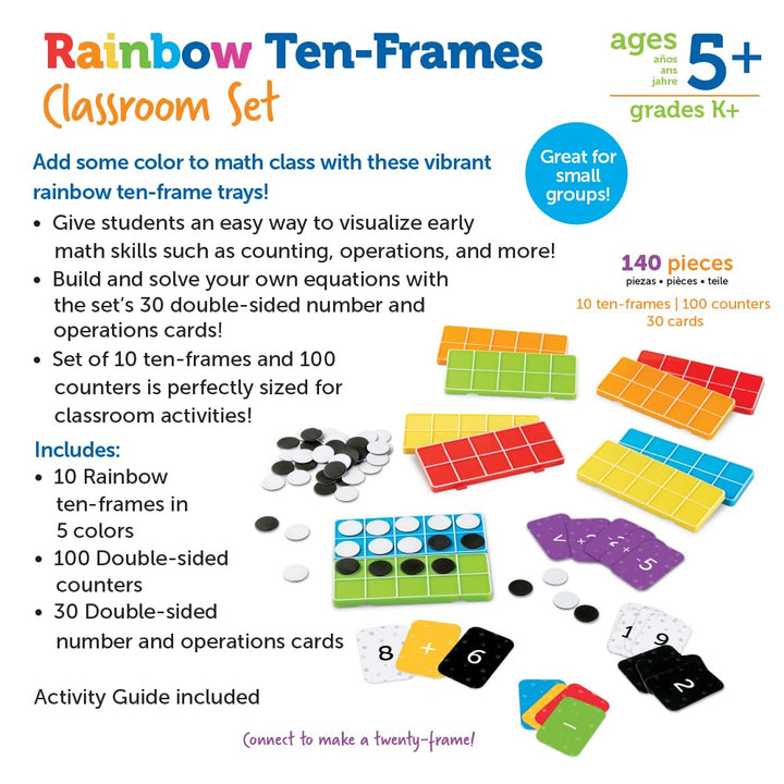 Learning Resources LER6641 Regenbogen Set, ab 5 Jahren, 10 verbindbare Zehner-Rahmen und Zähler, Mat