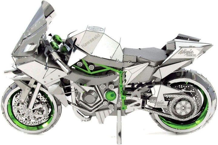 Fascinations ICX021 - Metal Earth ICONX 502904 - Kawasaki Ninja H2R (Silber/Grün), lasergeschnittene