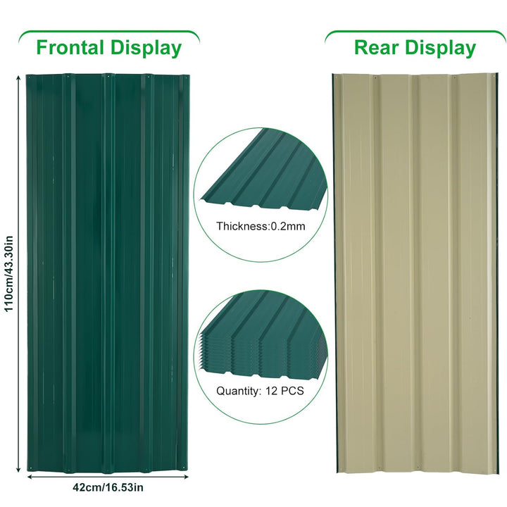 12 Stück Verzinkter Stahl Wellblech, 110 x 42cm 11 m² Dachplatten, Einfach zu Montieren, Wellblechpl
