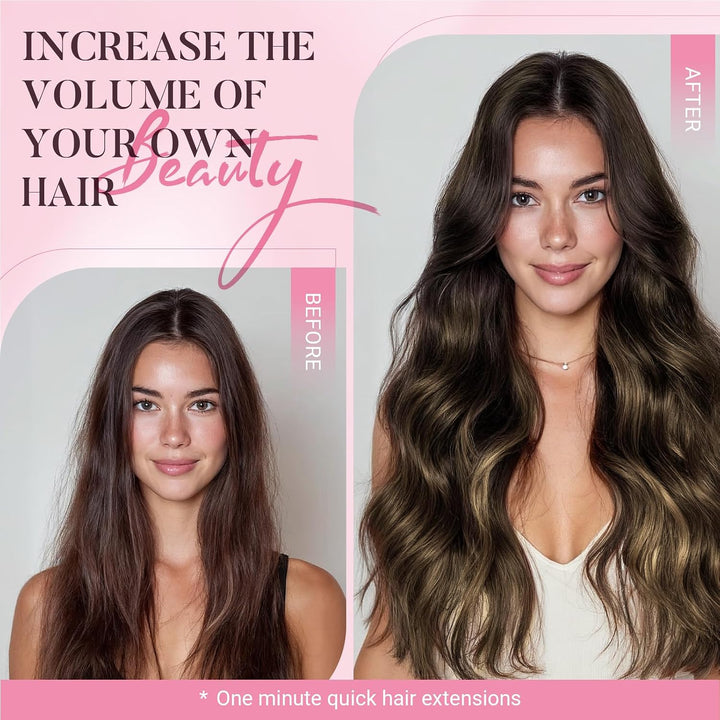 MAXITA Clip in Extensions Echthaar, 35cm 14 Zoll 120g 7 Stück Dunkelbraun Gemischt Kastanienbraun Ec