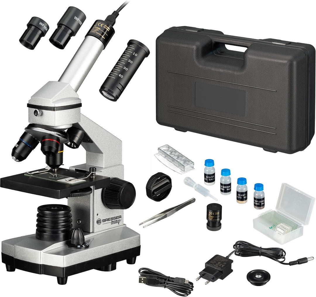 Bresser Junior Mikroskop Set 40x-1024x mit USB Kamera und heller LED-Beleuchtung für Durchlichtbeoba