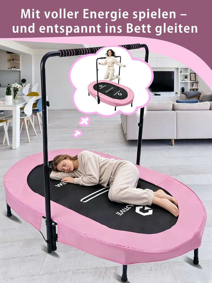 Ovales Indoor Trampolin für 2 Personen geräuscharm belastbar bis 150kg Ideal für Kinder &amp; Erwachsene