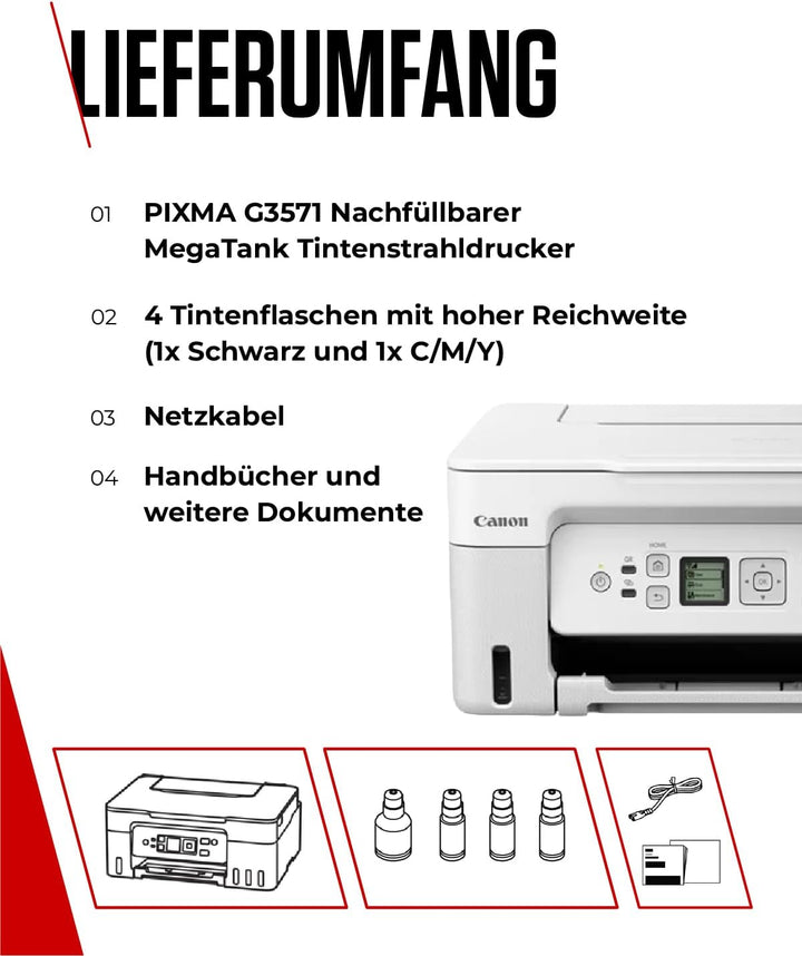 Canon PIXMA G3571 Serie – All-in-One MegaTank Drucker, Kopierer & Scanner für den Heimgebrauch | Kab