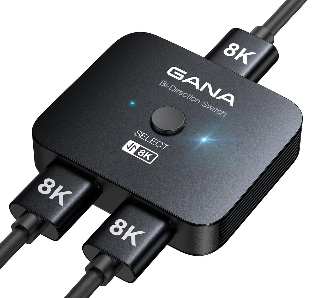HDMI Splitter 8K@60Hz 4K@120Hz, GANA HDMI 2.1 Switch, Aluminium Bidirektional HDMI Switcher 2 In 1 O