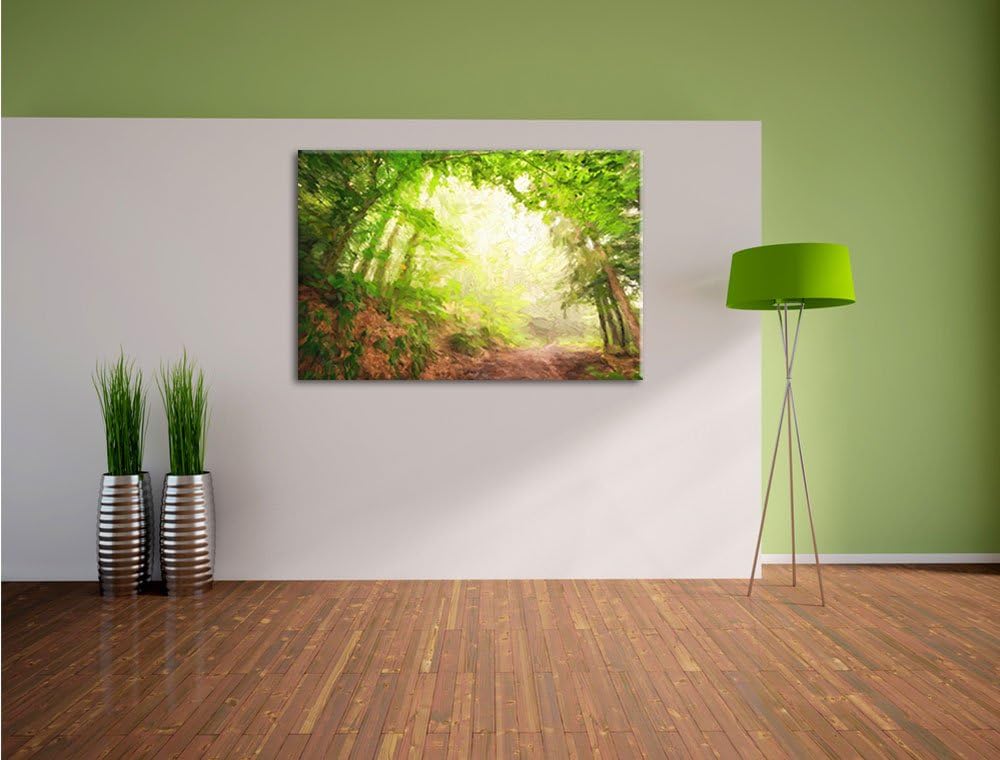 Pixxprint Sonnenstrahlen Waldweg als Leinwandbild/Grösse: 100x70 / Wandbild/Kunstdruck/fertig bespan