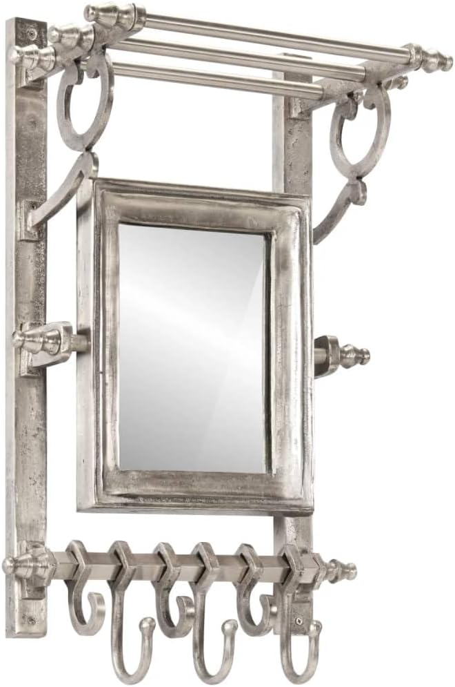 Hothingwell Gepäckträger zur Wandmontage, Aluminium, mit Spiegel, Nickel | Verstellbare Schiebehaken