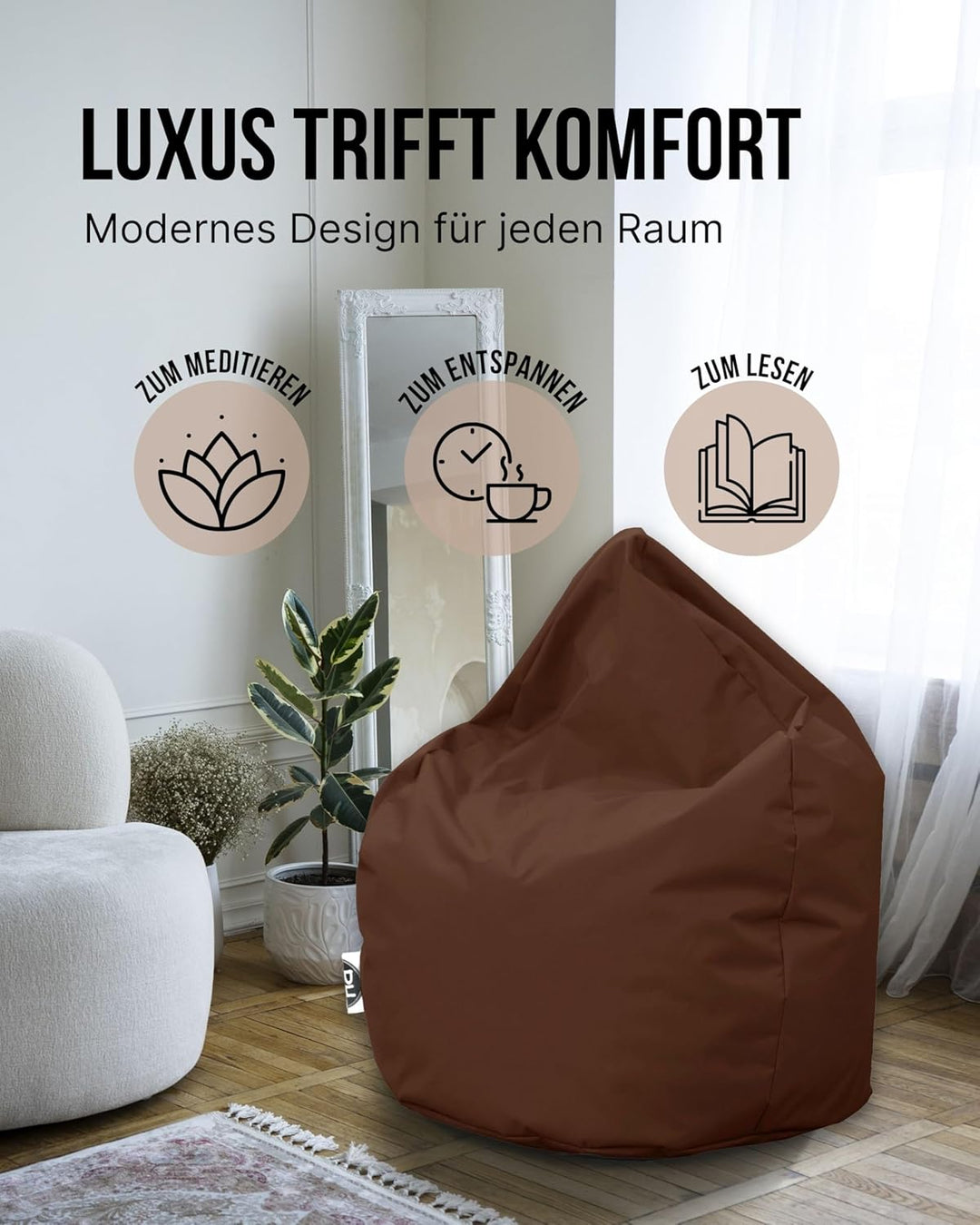 PATCH HOME Patchhome Sitzsack Tropfenform mit Reissverschluss Nachfüllbar - für In &amp; Outdoor - mit S