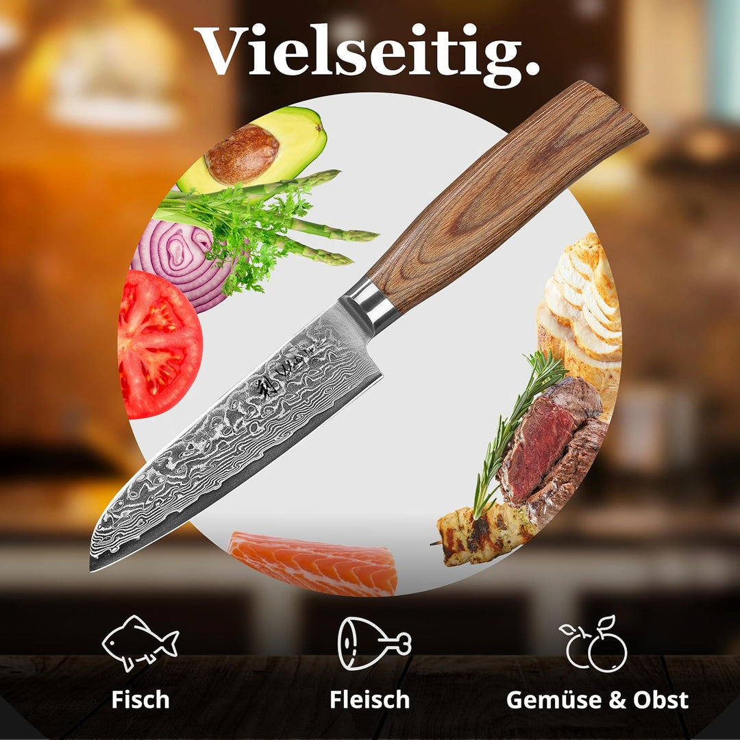 Wakoli EDIB Pro Damast Kleines Santokumesser 11,50 cm Klinge extrem scharf aus 67 Lagen mit VG10 Sta