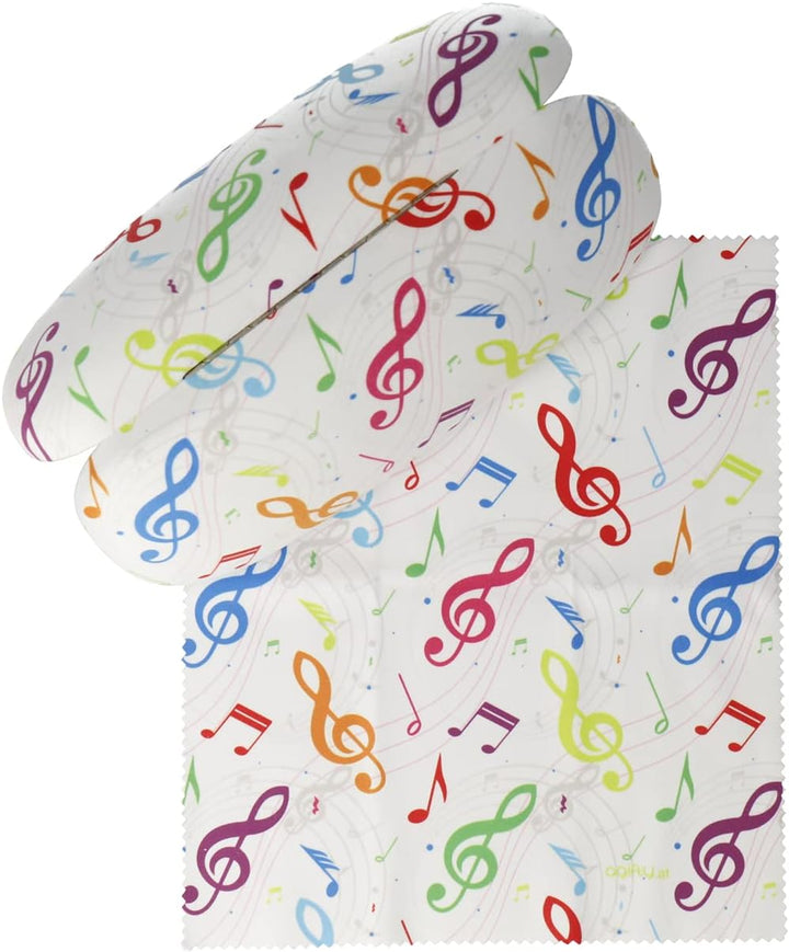 agifty Brillenetui mit Putztuch Geige Gitarre Noten - Schönes Geschenk für Musiker Noten Weiss-bunt,