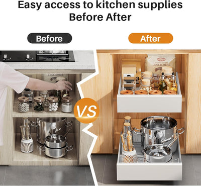 SAYZH Telescopic Drawer, Extendable Pull Out Cabinet Organiser, Metal Slide Out Drawer Storage Shelv