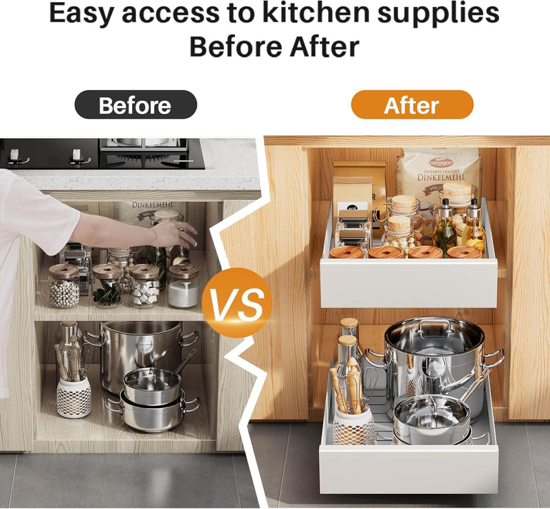SAYZH Telescopic Drawer, Extendable Pull Out Cabinet Organiser, Metal Slide Out Drawer Storage Shelv