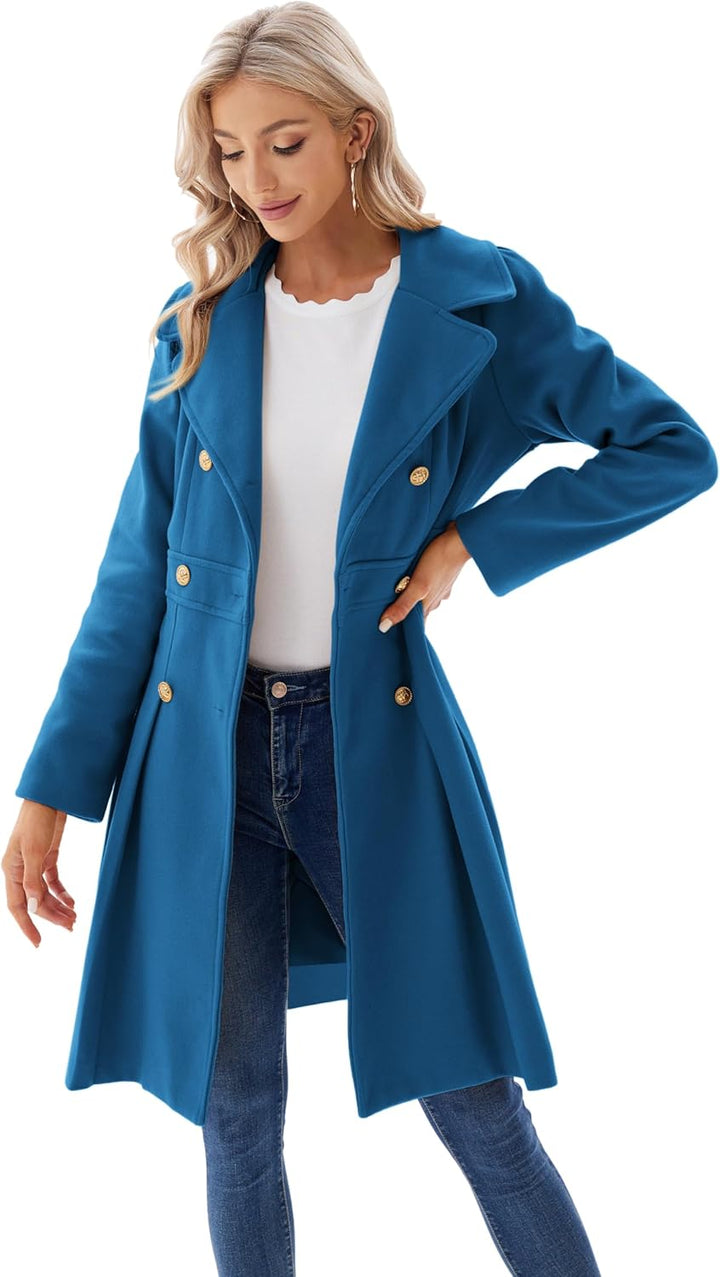 GRACE KARIN Damen Mantel Wintercoat Revers Zweireihiger Mantel Knielang Trenchcoat Winter Lang A-Lin