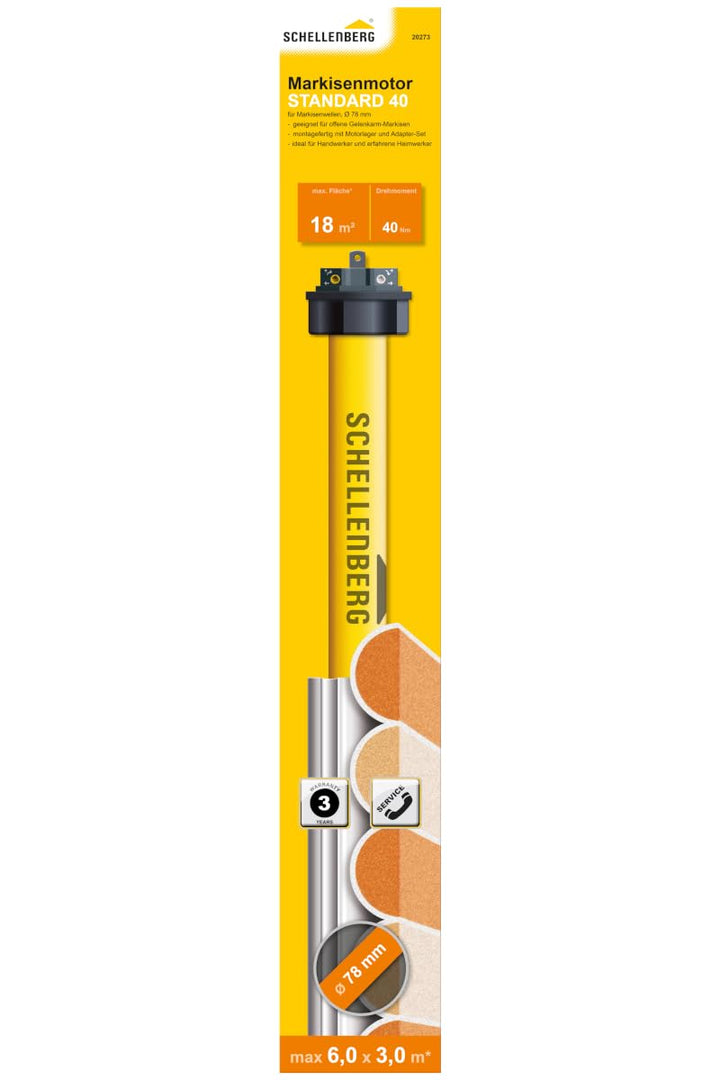 Schellenberg 20273 Markisenmotor Standard 40 Nm für 65 mm Wellen, max. 18 m² Markise, inkl. Adapter