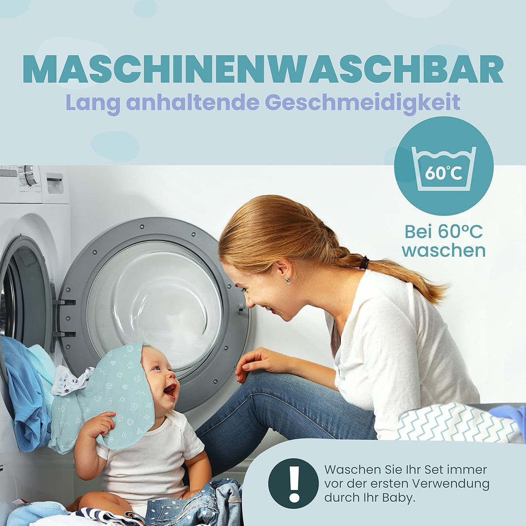 2X Spannbettlaken aus 100% Baumwolle mit Gummiband - 1X Matratzenschoner aus 100% wasserdichtem Mate