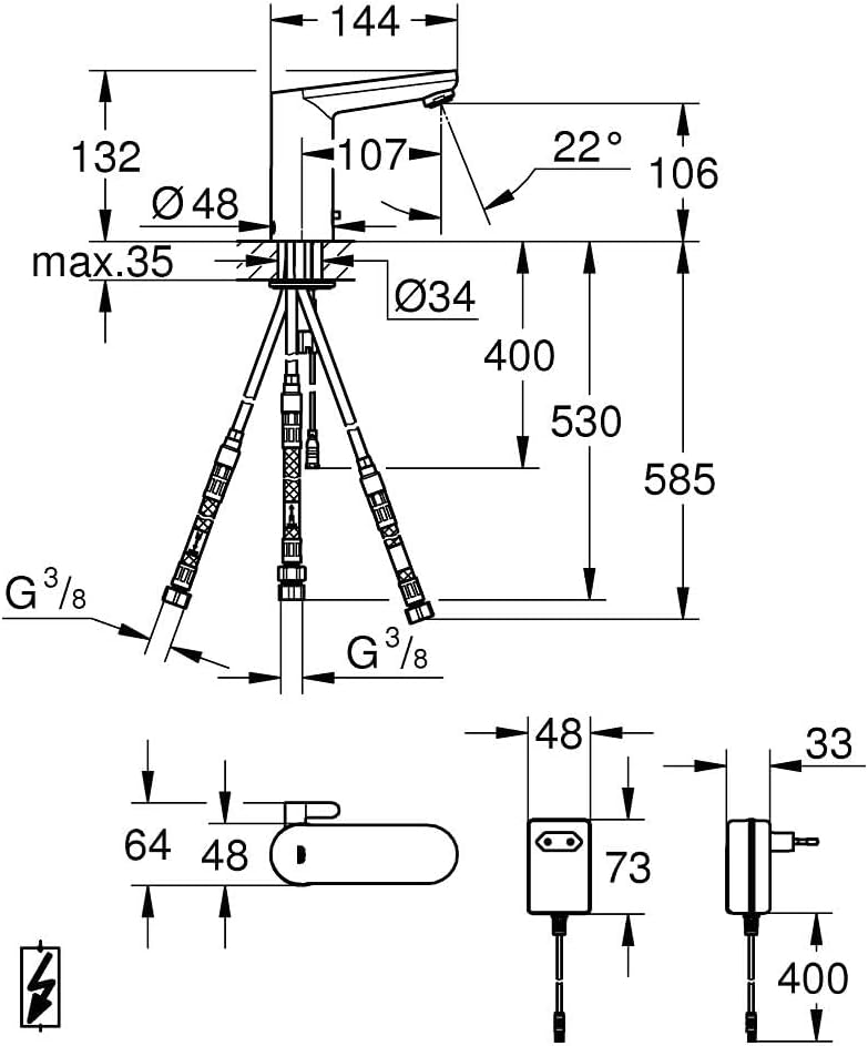 GROHE Eurosmart CE - Infrarot-Elektronik für Waschtisch (mit Mischung & variabel einstellbarem Tempe