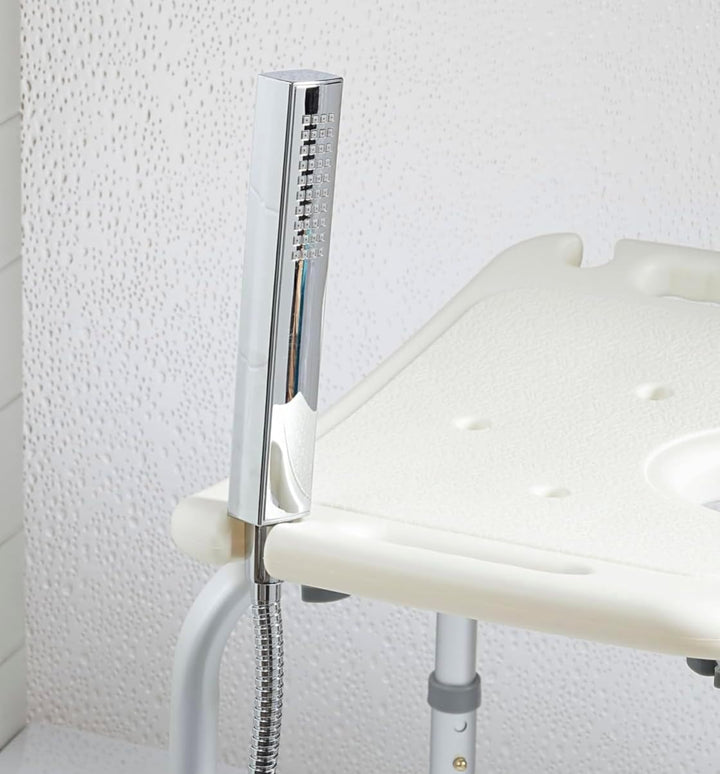 Duschhocker mit Hygieneaussparung, 8-Fach höhenverstellbar 38-55 cm Duschstuhl mit Seitliche Haltegr