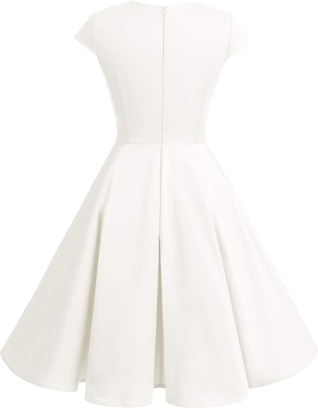 Bbonlinedress 1950er Vintage Retro Cocktailkleid Rockabilly V-Ausschnitt Faltenrock M White (Creme),