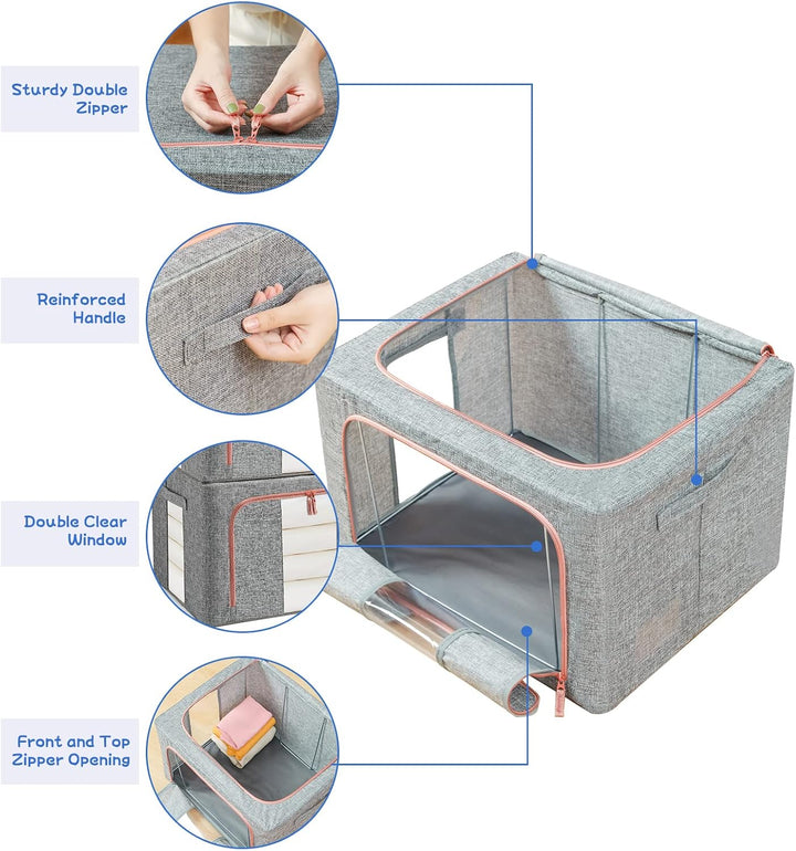 3 Stück Aufbewahrungsbox, Kleiderschrank Organizer Faltbar Kleideraufbewahrung Box mit Metallrahmen,