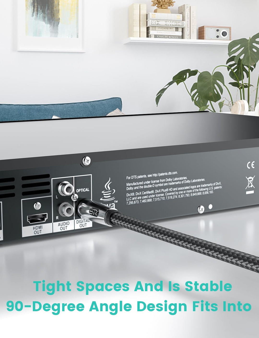 EMK 90 Grad Optisches Kabel,Optisches Audiokabel,Toslink Kabel,Lichtwellenleiterkabel für Heimkino,F