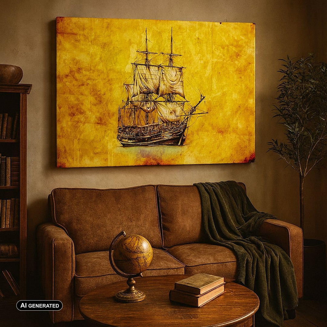 Bilder auf Leinwand 100x70cm Leinwandbild Piratenschiff Ozean Schatz Gross Wanddeko Bild Schlafzimme