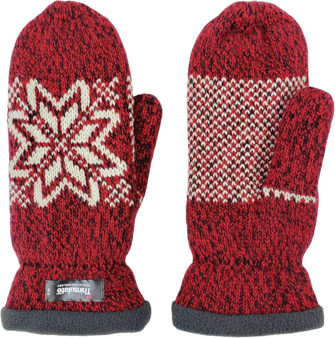 BRUCERIVER Damen Schneeflocke Strickhandschuhe mit warmem Thinsulate Fleece Futter Rot M, Rot M