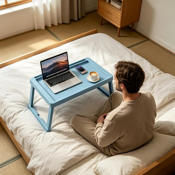 Faltbar Bett Tablett Tisch mit Beinen Laptop Tisch Serviertablett, Blau | Klappbares Design, Stabile