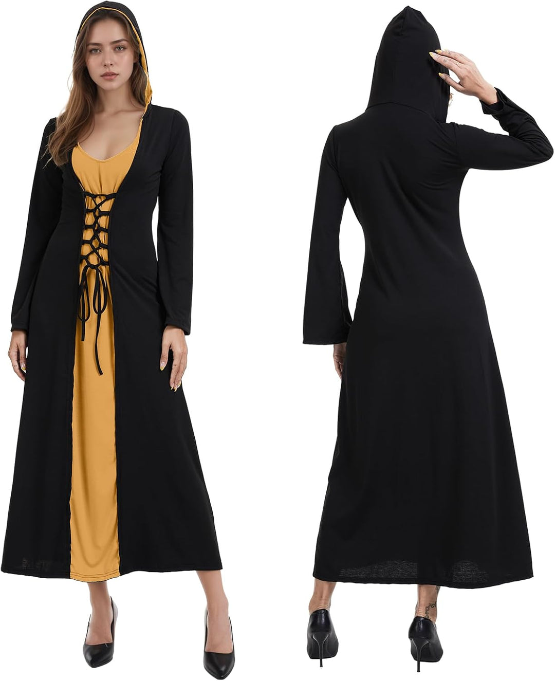 FSUJWOA Frauen Halloween Kostüme für Erwachsene mittelalterlich Kapuze Maxi Kleid für Frauen Mode Ro