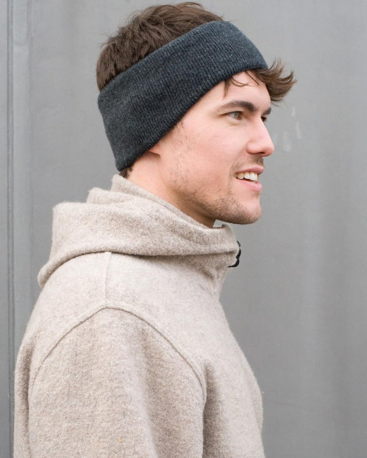 FosterNatur, Merino Stirnband mit Ohr, 100% Wolle (Baumwollfutter) Anthrazit, Anthrazit