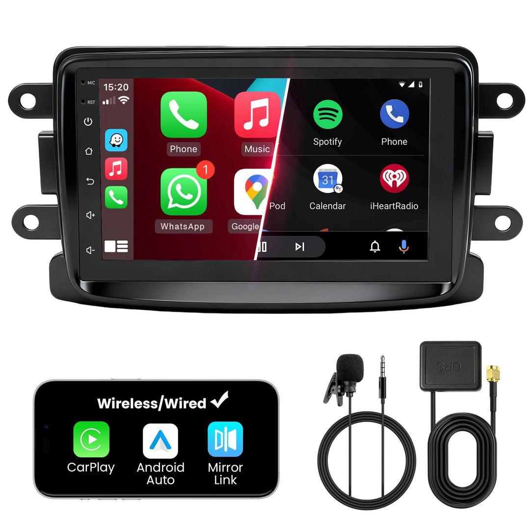 Doppel DIN Autoradio mit Bildschirm für Dacia Logan Duster, Renault Captur, Wireless CarPlay & Andro