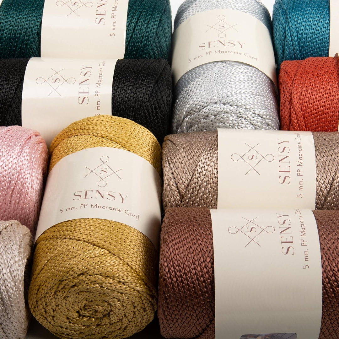 Sensy Premium 5 mm Polyester-Seil, 100 % Polypropylen-Kordel, Makramee-Schnur, 5 mm, Häkelnadel, Mak