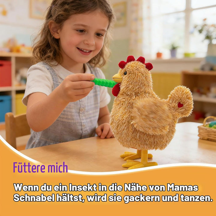 YH YUHUNG Interaktives Mama-Huhn Plüschspielzeug, Geht Singt und Legt Eier, Elektronisches Bauernhof