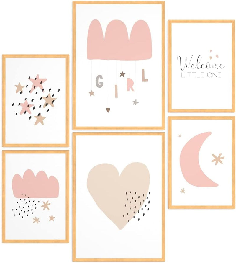 Papierschmiede® Bilder Kinderzimmer Kids Mood Poster Set Welcome Little Girl, Gerahmte Bilder fürs K