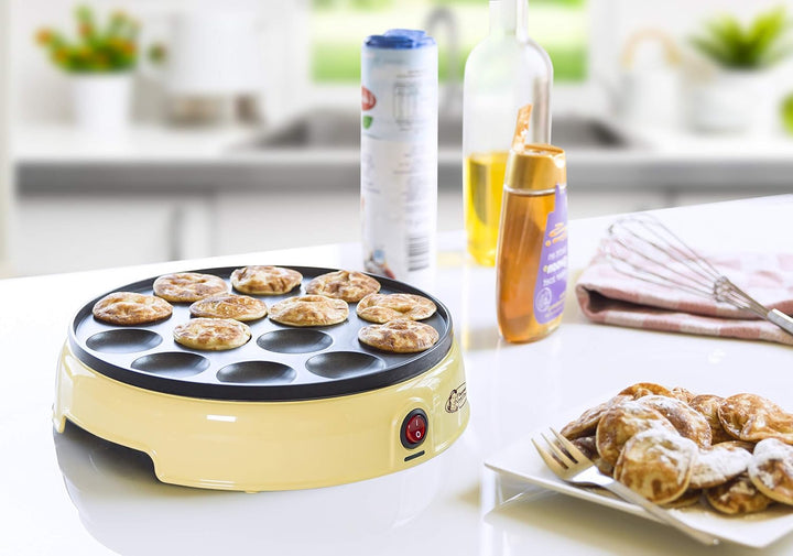 Bestron Poffertjesmaker, Vorteilspaket inkl. Teigflasche & 3-Set Servierzangen, ideal für Weihnachte
